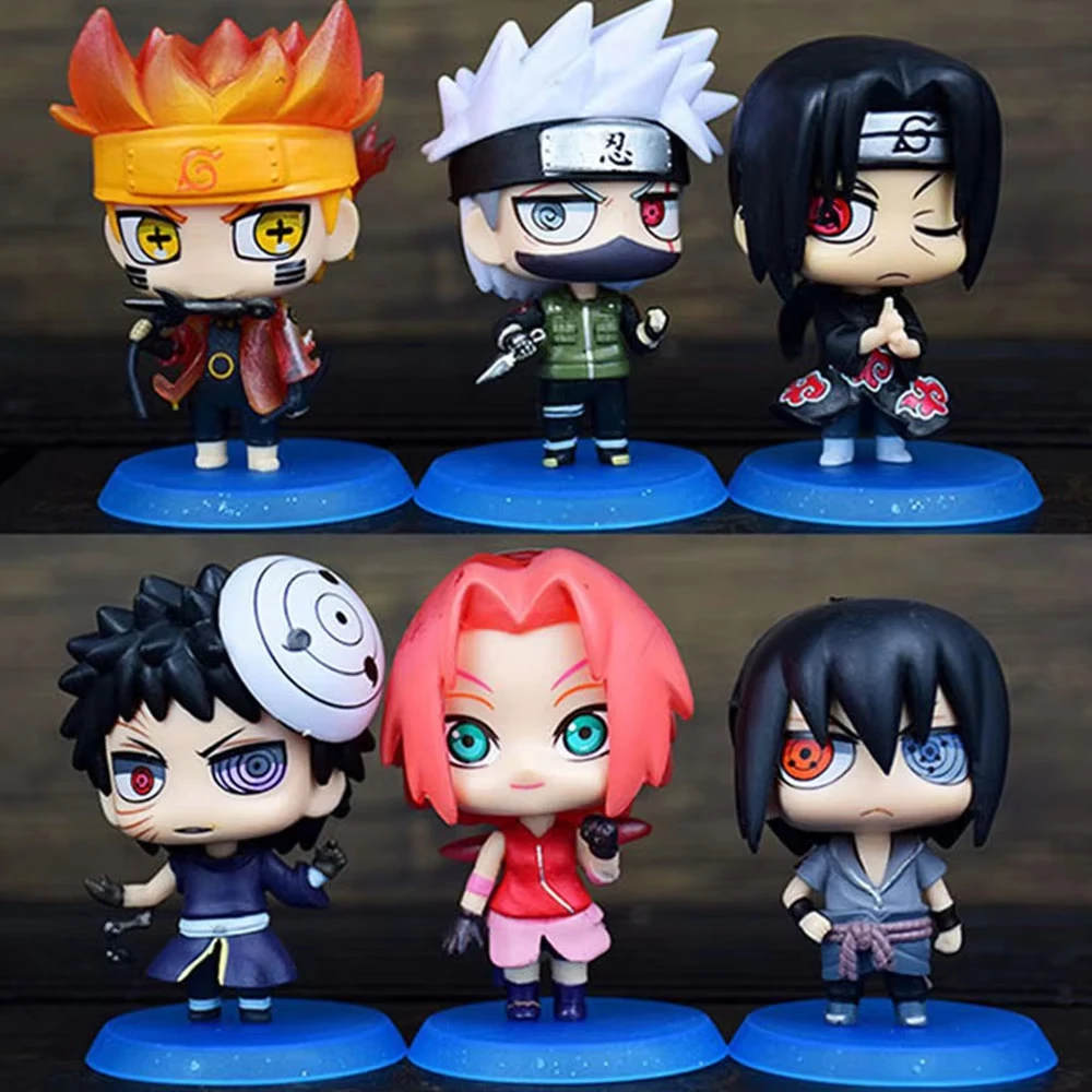 Hot 6pcs/set Naruto Shippuden Anime figure Hinata Sasuke Itachi Kakashi Obito action Figures Q Version PVCToys Dolls Kid Gift