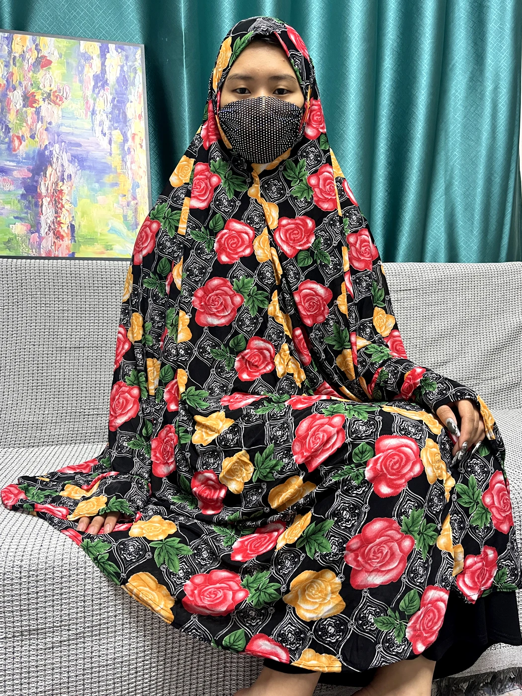 Muslim Prayer Garment Ramadan Sets Abayas For Women Floral Rayon Loose Femme Robe African Turkey Islam Clothing Boubou Vesture