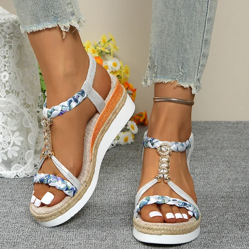

Fashion Platform Sandals T-Strap Platform Sandals for Women New Elastic Band Wedge Sandals Summer Women Shoes Open Toe Sandalias