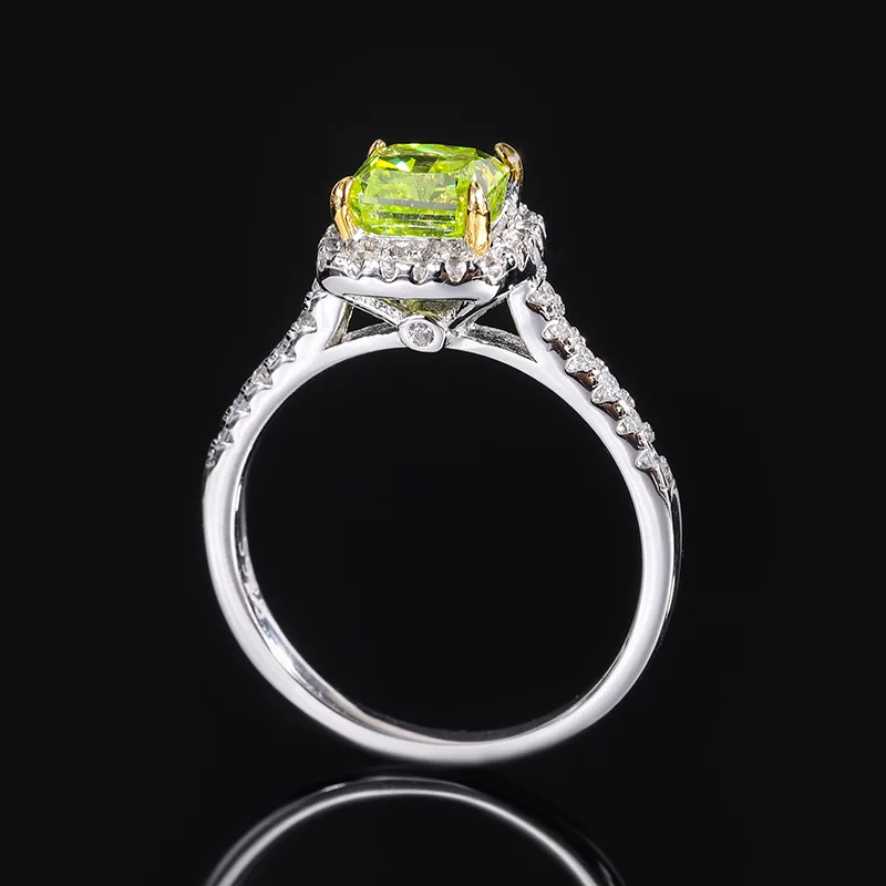 New S925 Silver High Carbon Diamond Olive Green Square Diamond Temperament Light Luxury Ring Female Lead Stone 6 * 6