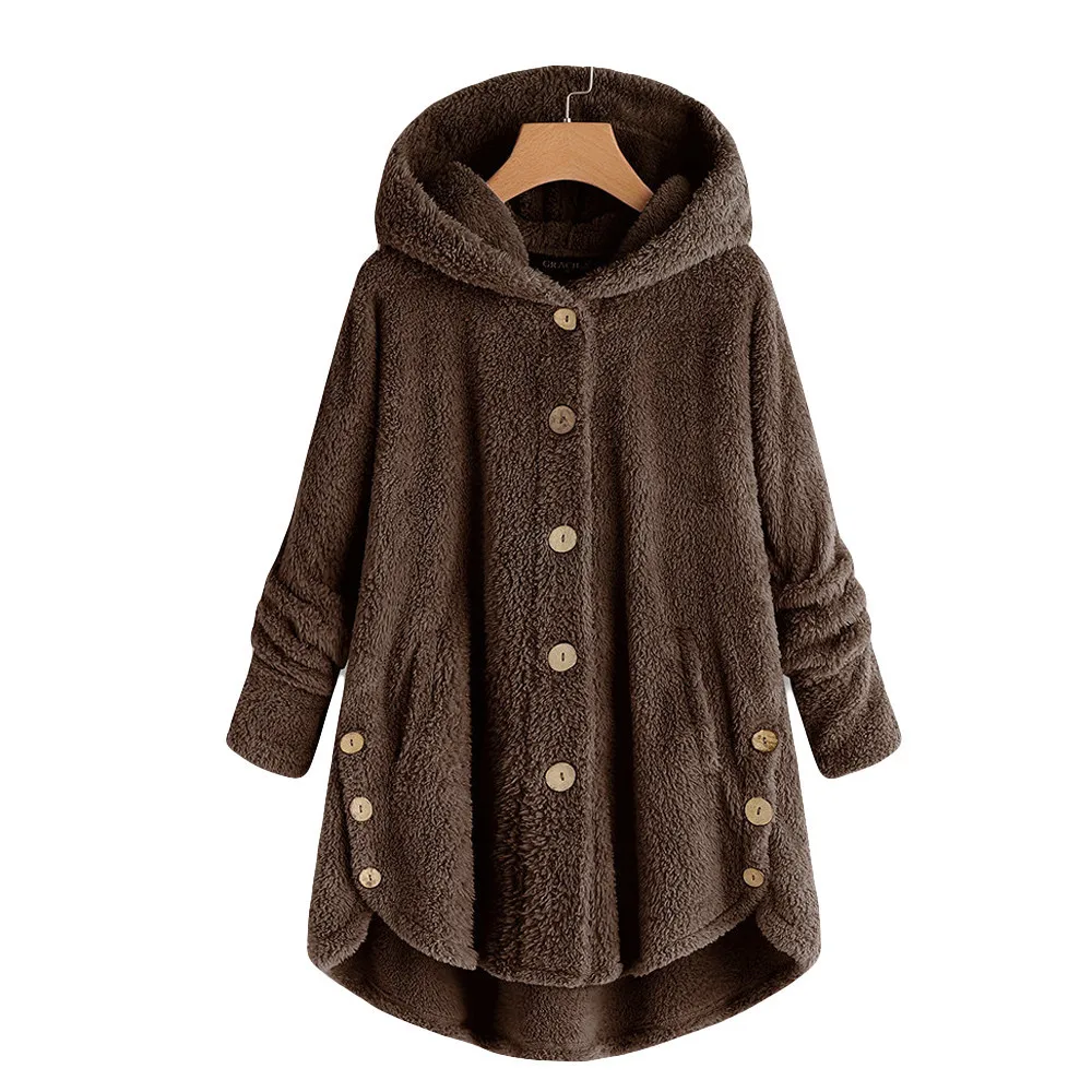 Women'S Plush Lined Hooded Winter Cardigans Plus Velvet Button Side Button Three-Quarter Sleeve Warm Loungewear Fleece Hoodies