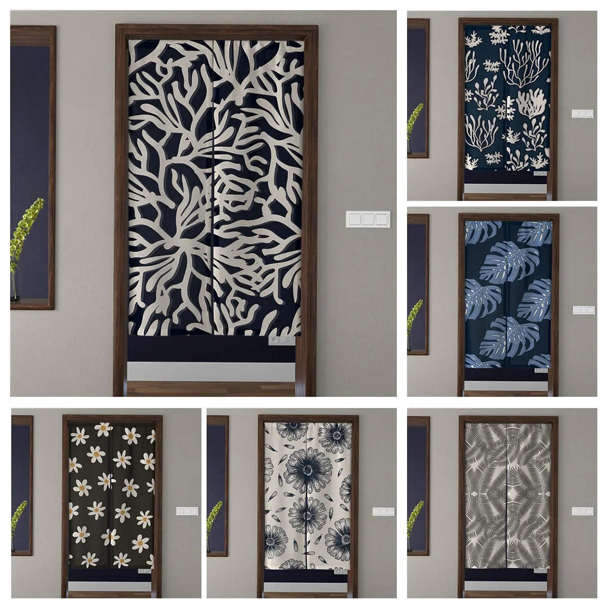 Door Curtain Noren Room Partition Privacy Protection Pendant Japanese Kitchen Poster Decoration Household Multi Size boho plant