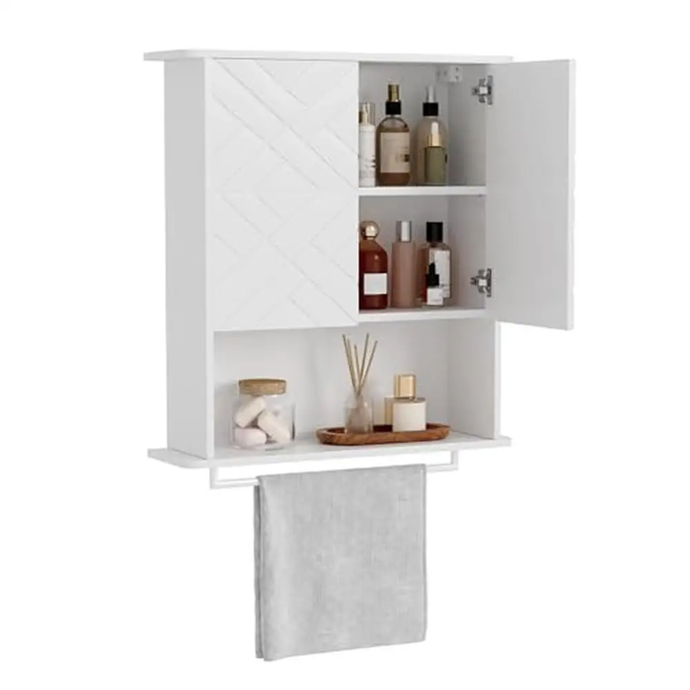 Wood Wall Mounted Medicine Cabinet with Adjustable Shelf and Towel Bar 3-Tier Cupboard Bathroom Storage Solution High-Quality