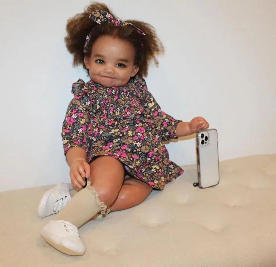 FBBD Customized Limited Supply28inch Reborn Baby Raya Dark Skin With Hand-Rooted Curly Hair Already Finished Doll