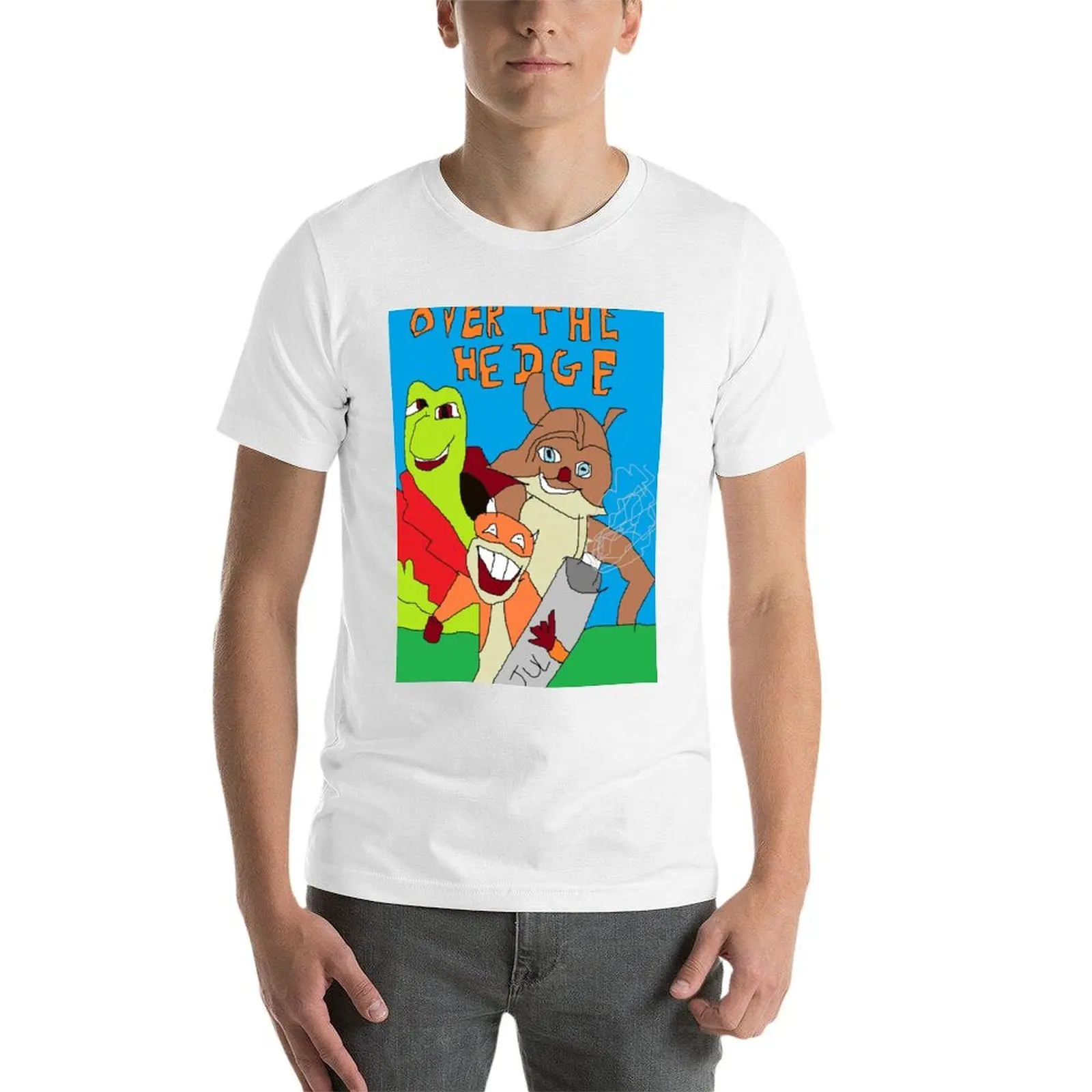 تي شيرت Over The Hedge MS Paint Artwork تي شيرت للرجال تي شيرت جرافيك مضحك للرجال تي شيرت قطني