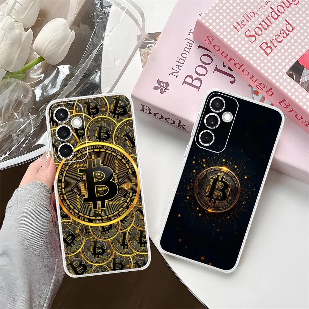 Bitcion Pattern Phone Case for Samsung Galaxy S25 S24 S23 S22 S21Plus FE Ultra Soft TPU Clear Shockproof Cover