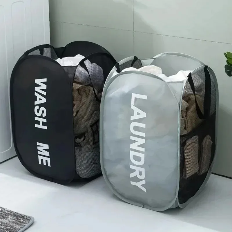 Wäschekorb aus Nylon-Mesh, faltbar, Aufbewahrungstasche für schmutzige Kleidung, geeignet für Schlafzimmer, Badezimmer, tragbarer unabhängiger Wäschekorb – Detail 18