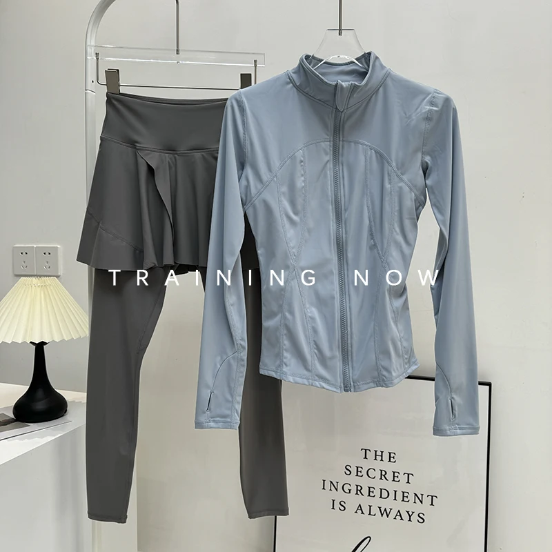 

Yoga clothing suit for women in autumn and winter nude slim fit zipper cardigan top running sports Pilates fitness clothing