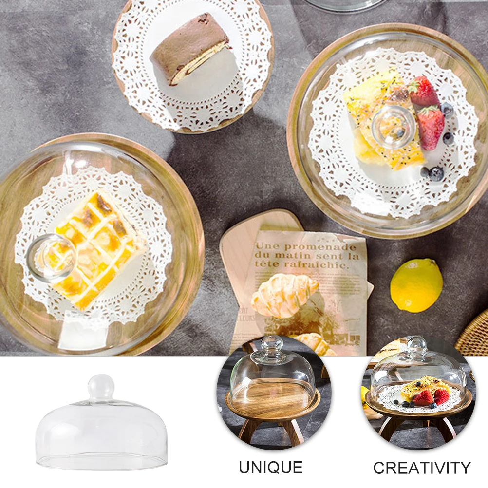 

Glass Cover For Dessert Cake Fruit Plate Transparent Food Protector Smooth Handle Display Dome Tray Case Kitchen Barware