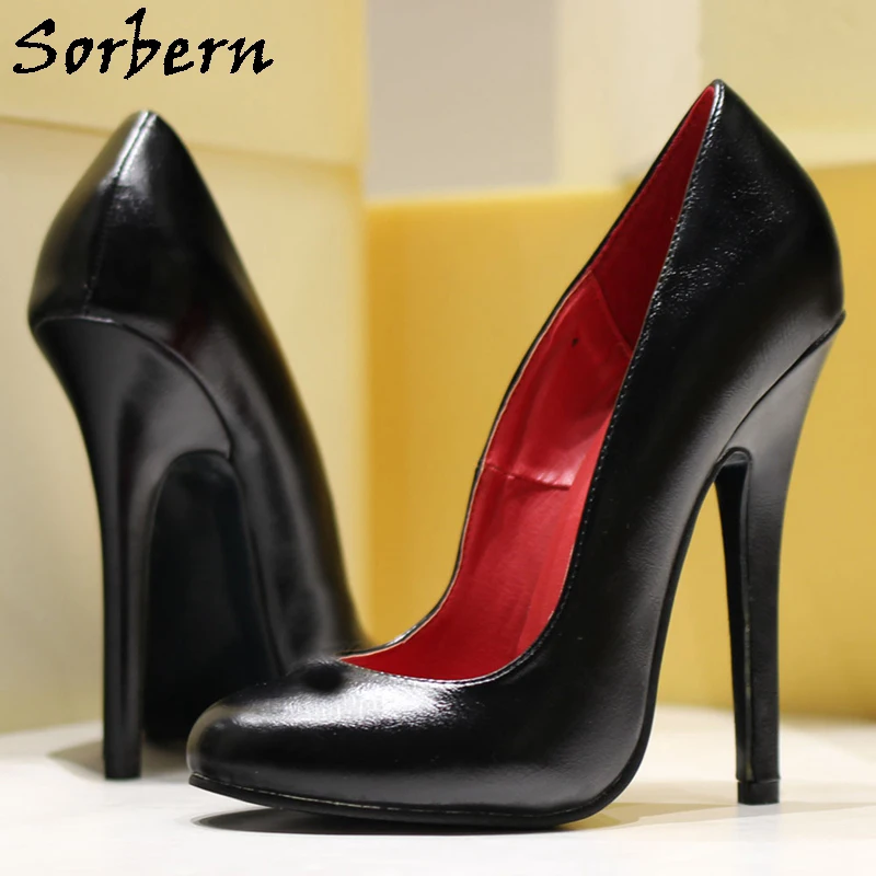 Sorbern Vintage Women Pump Shoes Round Toe High Heel 13-15Cm Stilettos Slip On Vegan Personnel Tranwomen Shoes Fetish Styles