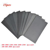 15pcs Car Sandpaper 400 600 3000 800 1000 1200 1500 200 0 2500 Grit Sandpaper For Metal Wet And Dry Dual Use Polishing Tools