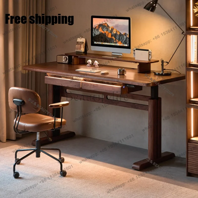 FG North American Black Walnut Electric Desk – Solid Wood Height Adjustable Standing Desk Executive Office & Study Furniture JT4