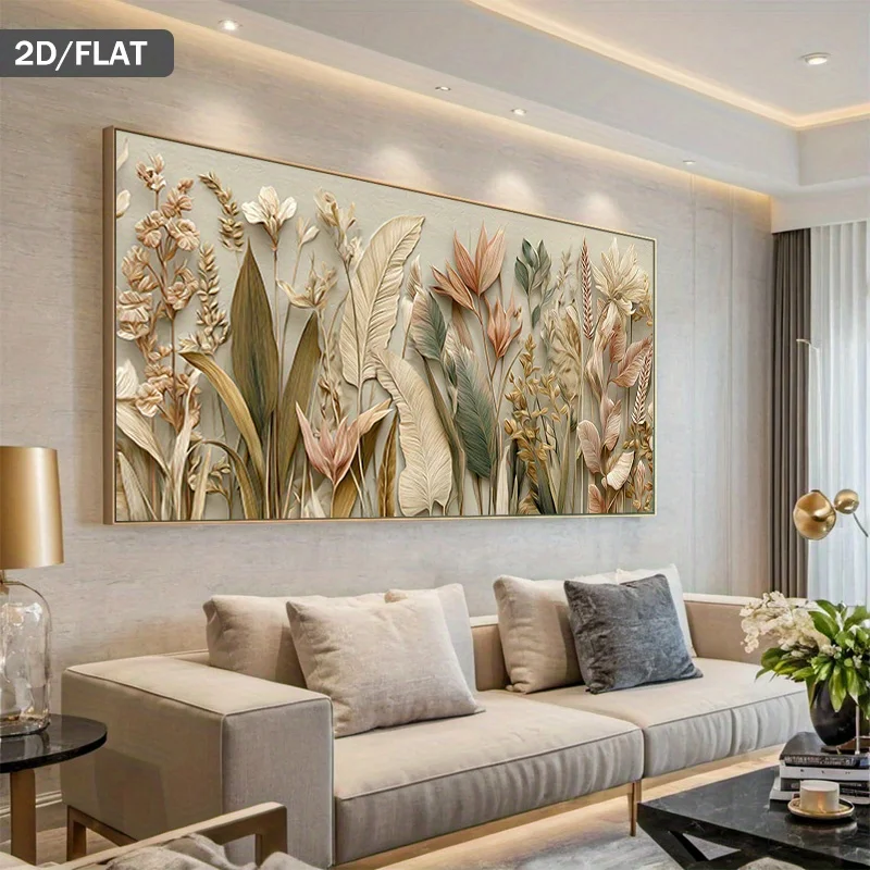 

2D Flat Modern Abstract Plants & Flowers Canvas Wall Art Frameless Textured Nature's Beauty Canvas Prints for Living Room Decor