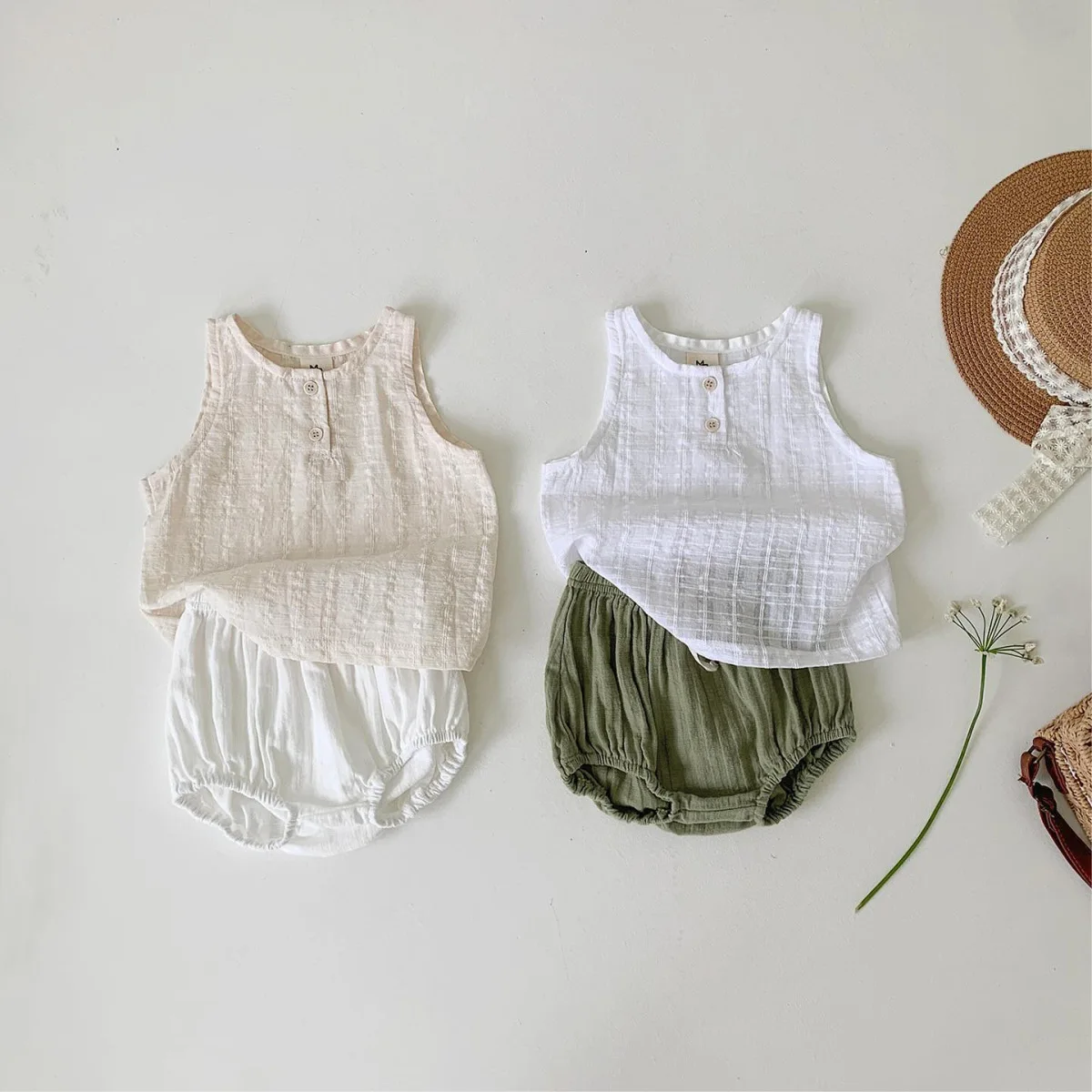 

2025 Summer New Baby Sleeveless Clothes Set Infant Boy Girl Cotton Breathable Vest + Shorts 2pcs Suit Toddler Solid Thin Outfits