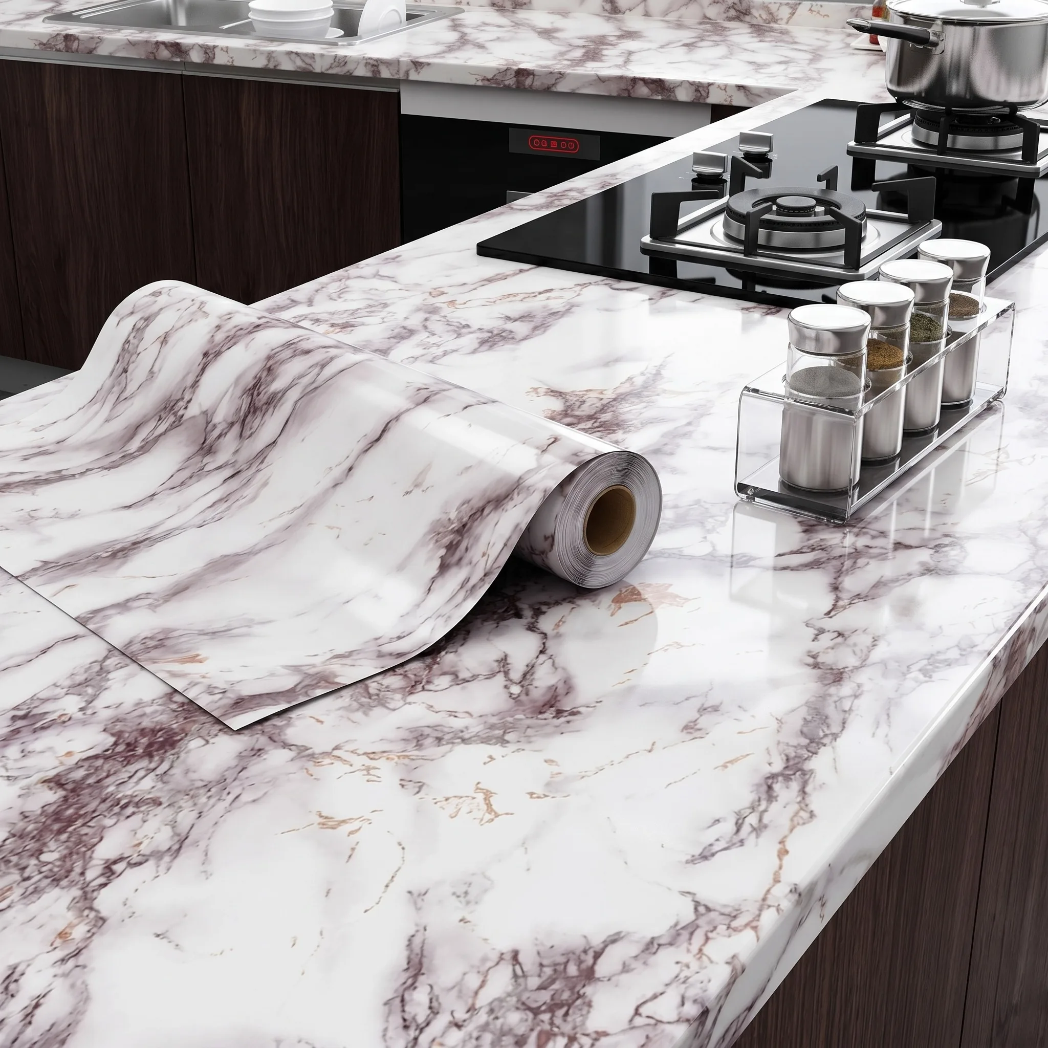 Heat/Waterproof Vinyl Wallpaper - Self-Adhesive Removable Film for Kitchen, Bathroom, Desk & Furniture