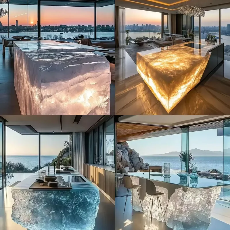 Luxury Transparent Resin Dining Table Crystal Bar Island for Villa Hotel Clubhouse Kitchen Large Apartment Integrated Design