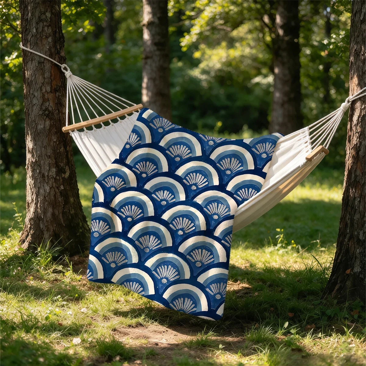 Nautical Blue and White Chevron Pattern Throw Blanket for Sofa Bedding Coastal Decor Beach Style