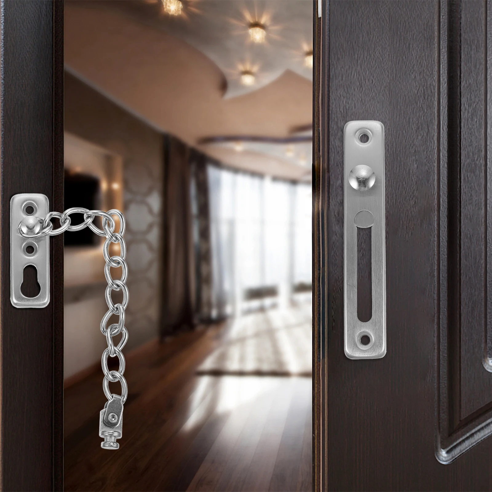 

1 Set Stainless Steel Guard Anti-Theft Security Lock Home Door Latch Reinforcement Chain Durable Door Lock Guard Chain For Home