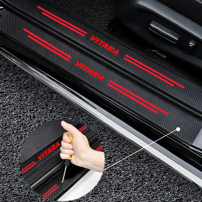 Car Sticker Carbon Fiber Decorative Strip For Suzuki VITARA Logo Badge Rear Bumper Guard Strips Decals Waterproof Accessories