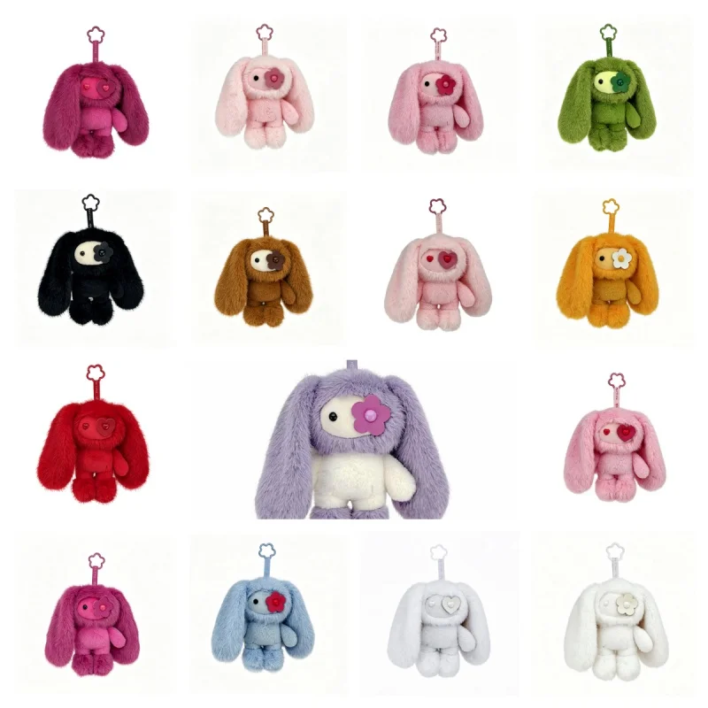 Porte-clés en peluche lapin Juju mignon, lapin aux yeux fleuris, poupée en peluche, animaux à longues oreilles Kawaii, pendentif de sac, porte-clés de voiture, jouet, cadeau pour fille