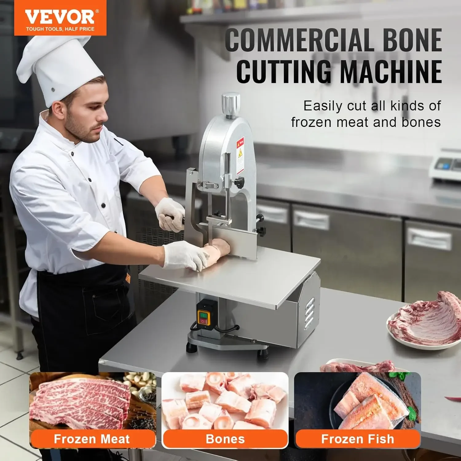 Commercial Electric Meat Bandsaw, 1800W Stainless Steel Countertop Bone Sawing Machine, Workbeach 15
