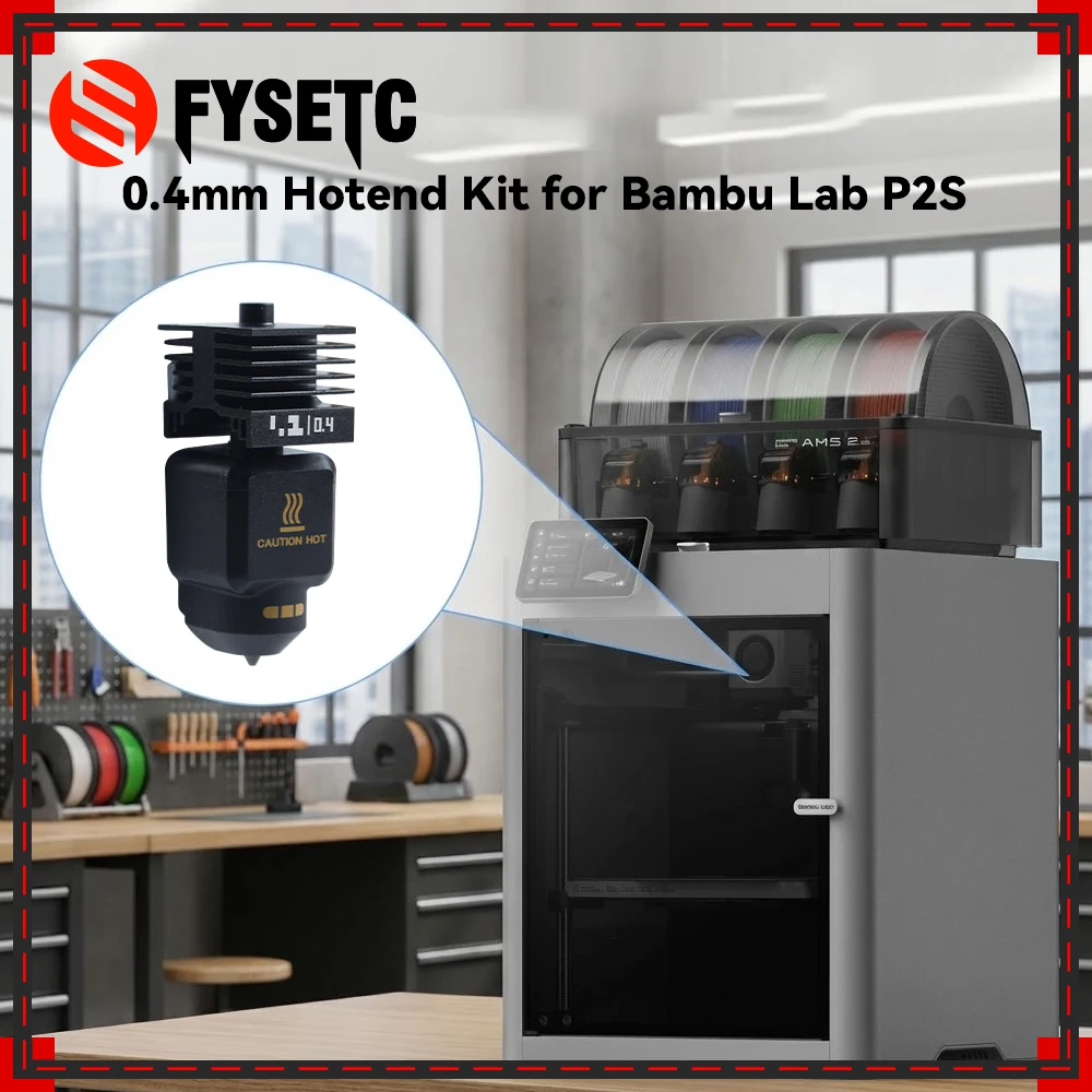

НОВЫЙ комплект хотэнда для Bambu Lab P2S, съемный, из закаленной стали, сопло 0,4 мм, с силиконовым чехлом, для 3D-принтера, запчасти
