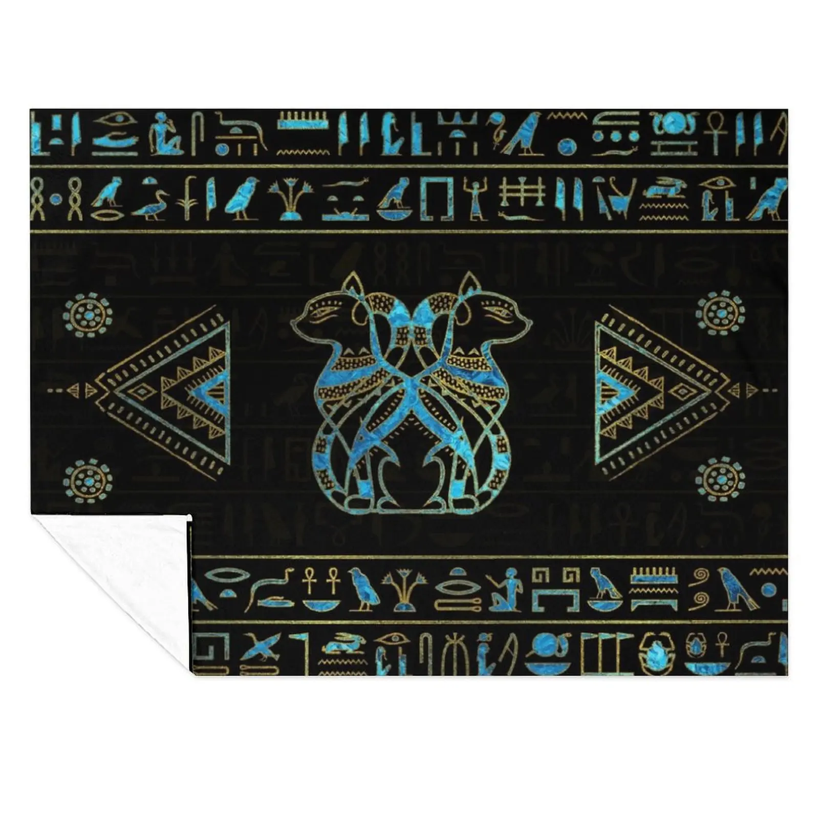 

Egyptian Cats Gold and blue stained glass Throw Blanket Baby Luxury Soft Big Blankets