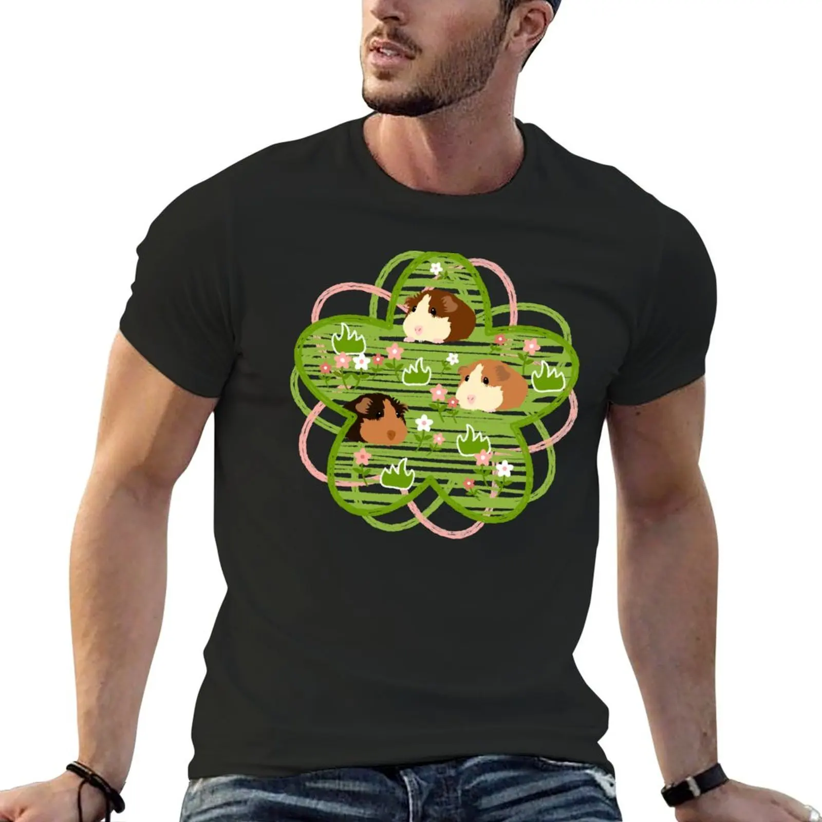 

Guinea Pig and Flowers - Green T-Shirt plain sublime graphics blanks black t-shirts for men