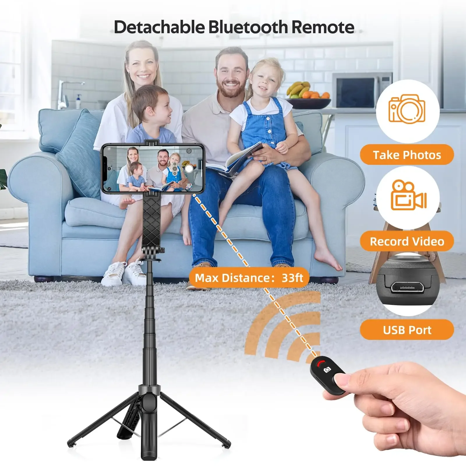 DIXSG 40 Inch Selfie Stick Tripod 4-Legs Super Stable Phone Stick Extendable Tripod Selfie Stick with Remote Gopro Adapter