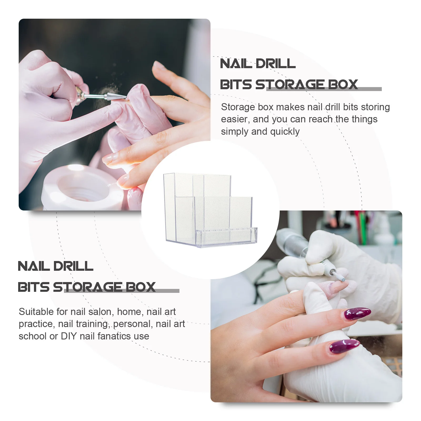 المهنية مسمار لقمة ثقب صندوق تخزين الغبار البلاستيك مسمار طحن رئيس المنظم الحال بالنسبة صالون المنزل مانيكير أداة حامل