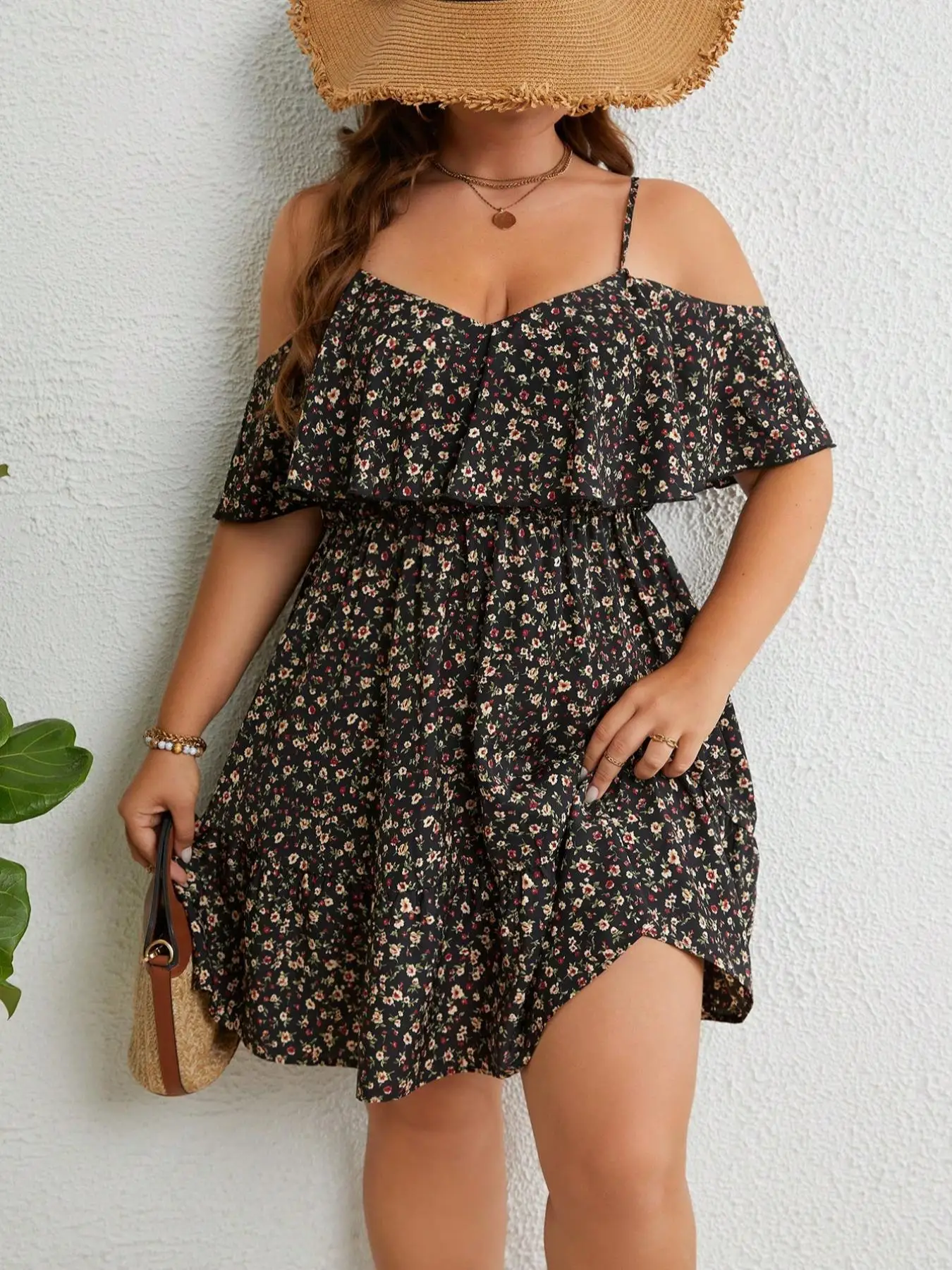 

Plus size women's new printed sleeveless dress; fashionable casual long dress, seaside holiday style