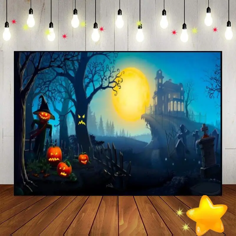 Halloween Party Baby Shower Background Decoration Custom Birthday Backdrop Bat Lantern Photography Backdrops Spooky Photo Night