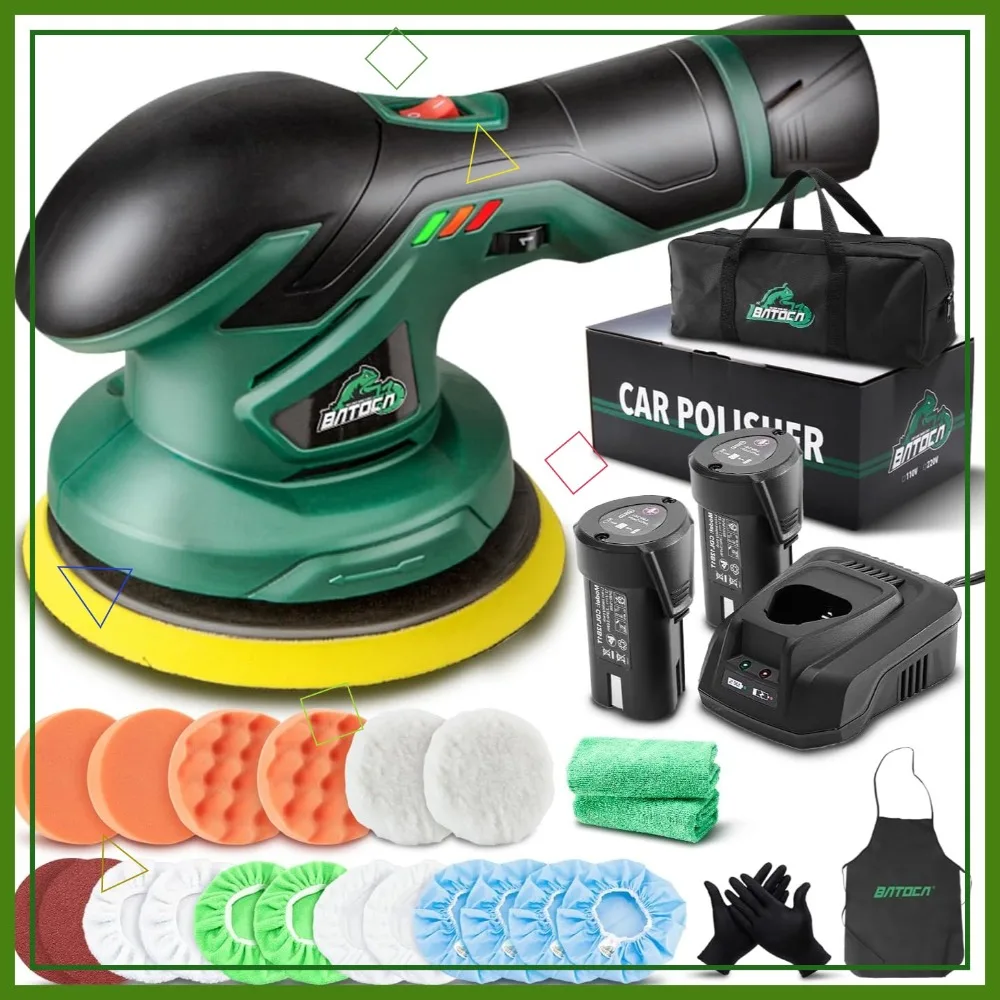 

Cordless Car Buffer Polisher with 2pcs 12V Battery, 6 Speeds, Brushless Motor for Detailing & Waxing