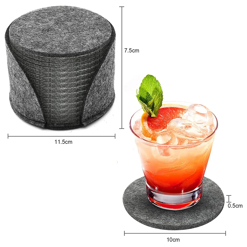 Coasters Glasses, Felt Coasters for Glasses, Set of 14, Felt Coasters with Storage Box, Washable Coasters (Gray)