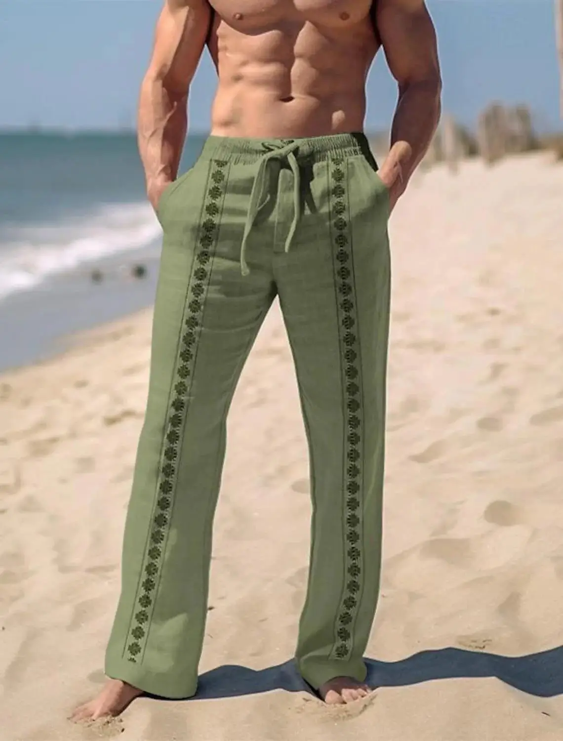 Men's Coconut Tree 3D Print Loose Pants, Hawaiian Holiday Beach Wear Casual Drawstring Elastic Waist Wide Leg