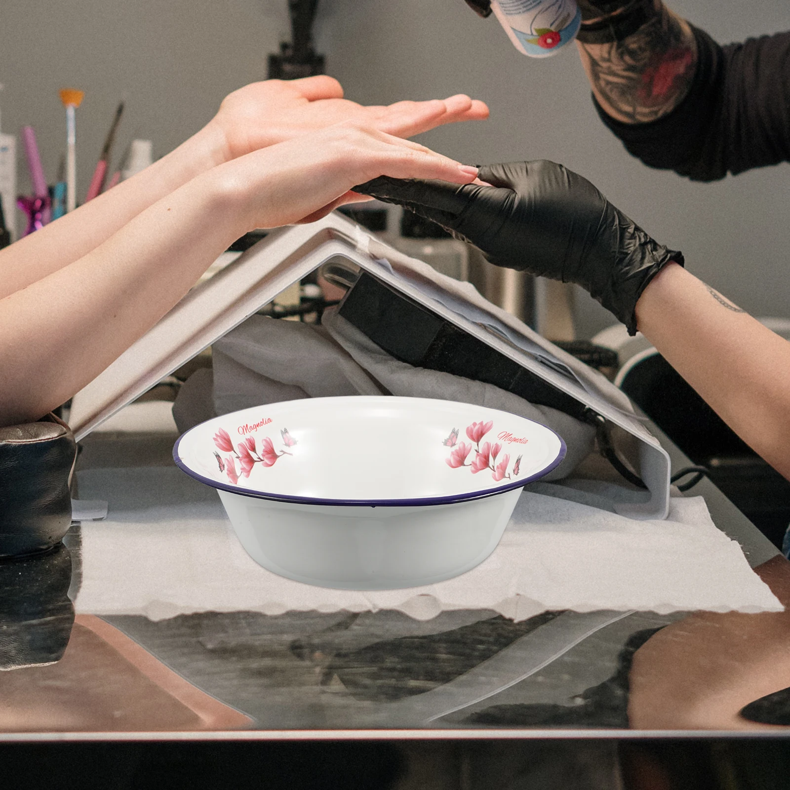 

20Cm Enamel Washing Basin Vintage Style Sink Bowl For Foot Bath Face Wash Vegetable Cleaning Large Capacity Sturdy Enameled Dish