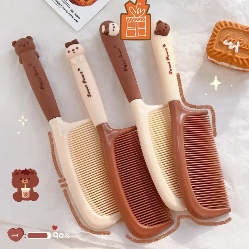 1pc Cute Cartoon Baby Hair Brush Milk Tea Color Comb Kawaii Bear Bunny Soft Handle Resin Comb for Little Girl Hair Accessories