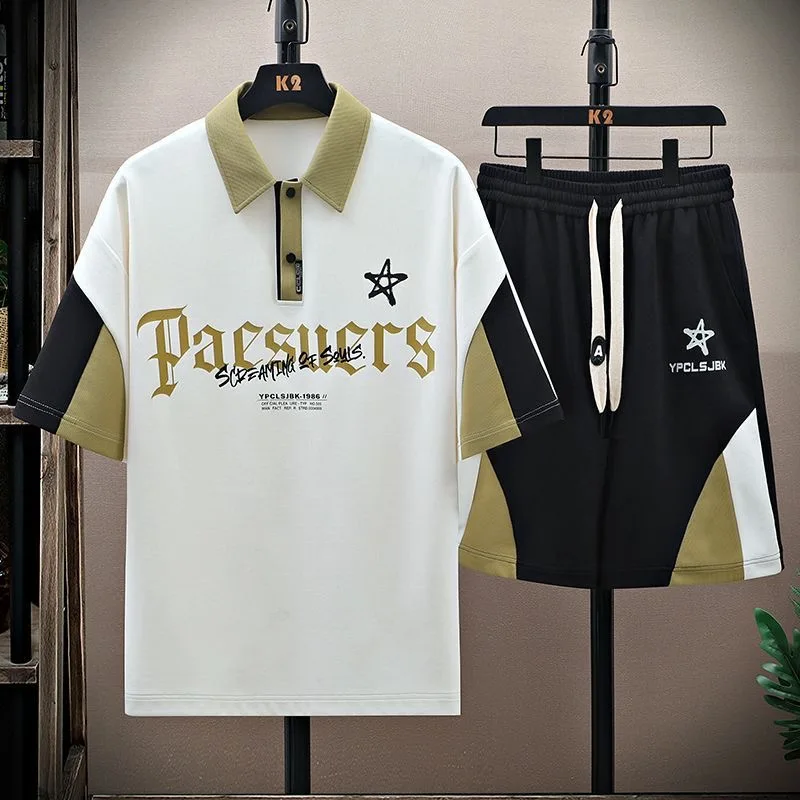 Summer Trend Printed Comfortable Breathable Short-Sleeved T-shirt Set For Men Loose Sports Large Size High-Grade Two-Piece Set