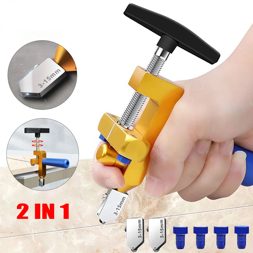 2 in 1 Glass Cutter Set Manual Tile Diamond Cutter Slicer Roller High-Strength Ceramic Cutting Tile Opener Construction Tools