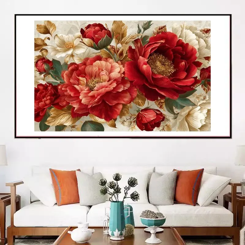 

Peony 9CT 11CT Embroidery DIY Chinese Style Printed Kits Cross Stitch Thread Needlework Sets Home Decor Crafts