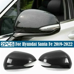 For Hyundai Santa Fe 2019-2023 Car Rearview Side Mirror Cover Wing Cap Exterior Sticker Door Rear View Case Trim Carbon Fiber