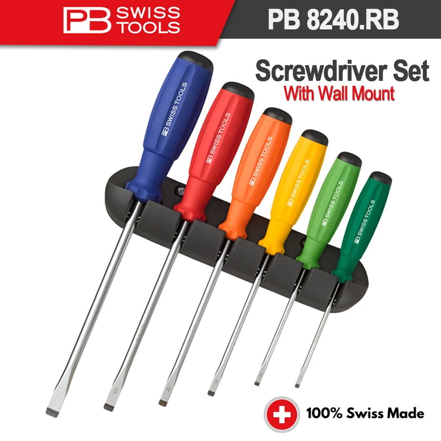 

PB Swiss Tools SwissGrip Screwdriver Set With Wall Mount PB 8240.RB/ 8242.RB/ 8243.RB/ 8440.RB Color Coded