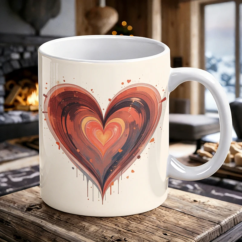 

1pcs Gradient Oil Paint Splash Heart Ceramic Cup with Handle, Creative Coffee Cup, Milk Cup, Office Tea Cup, Drinking Cup