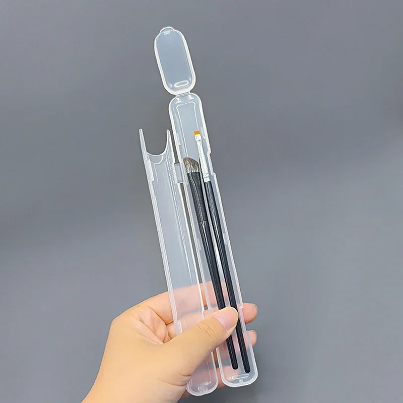 Caja de almacenamiento de brochas de maquillaje transparente portátil, 1 Uds., con cubierta, lápiz de cejas, organizador de brochas de maquillaje, estuche para palillos, herramienta de belleza
