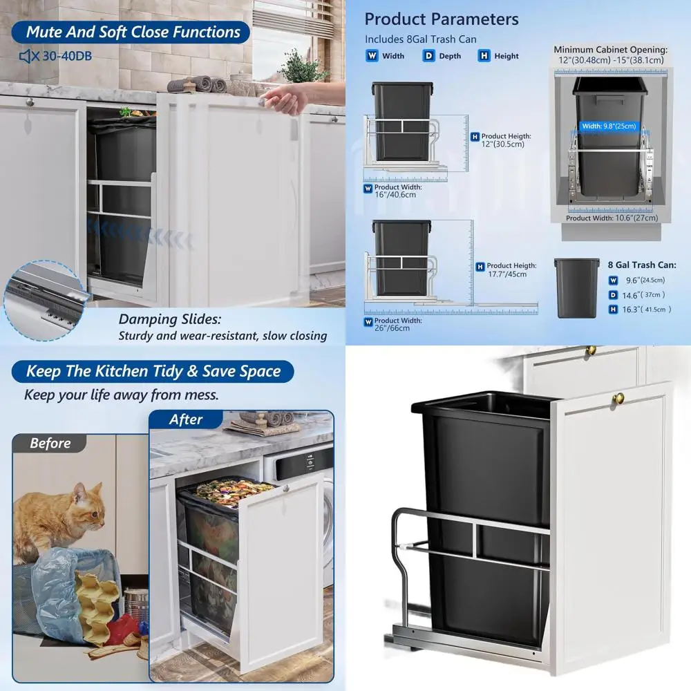

Heavy-Duty Pull-Out Trash Can for Kitchen or Laundry, Fits Cabinets 12W x 18D