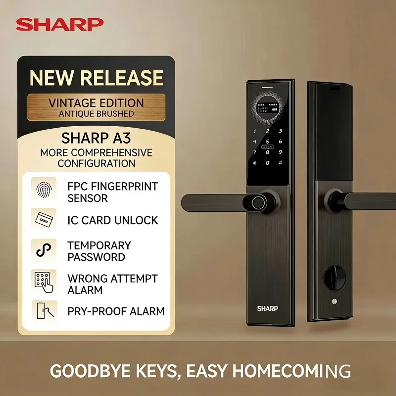 

Электронный дверной замок Sharp A3 Smart Lock с функцией распознавания отпечатков пальцев для домашней безопасности