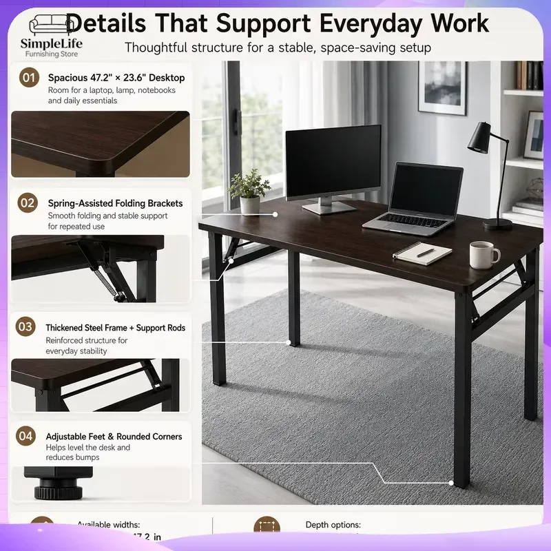 Modern Folding Computer Desk for Nail Salon Office Home Study Light Weight Adjustable Height Desk Small Space Living