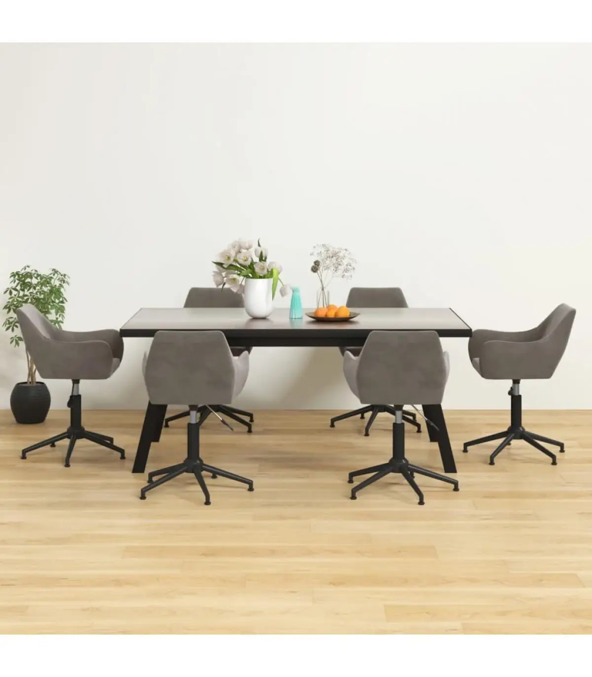 6 PCs light gray velvet rotating dining chairs dining chairs