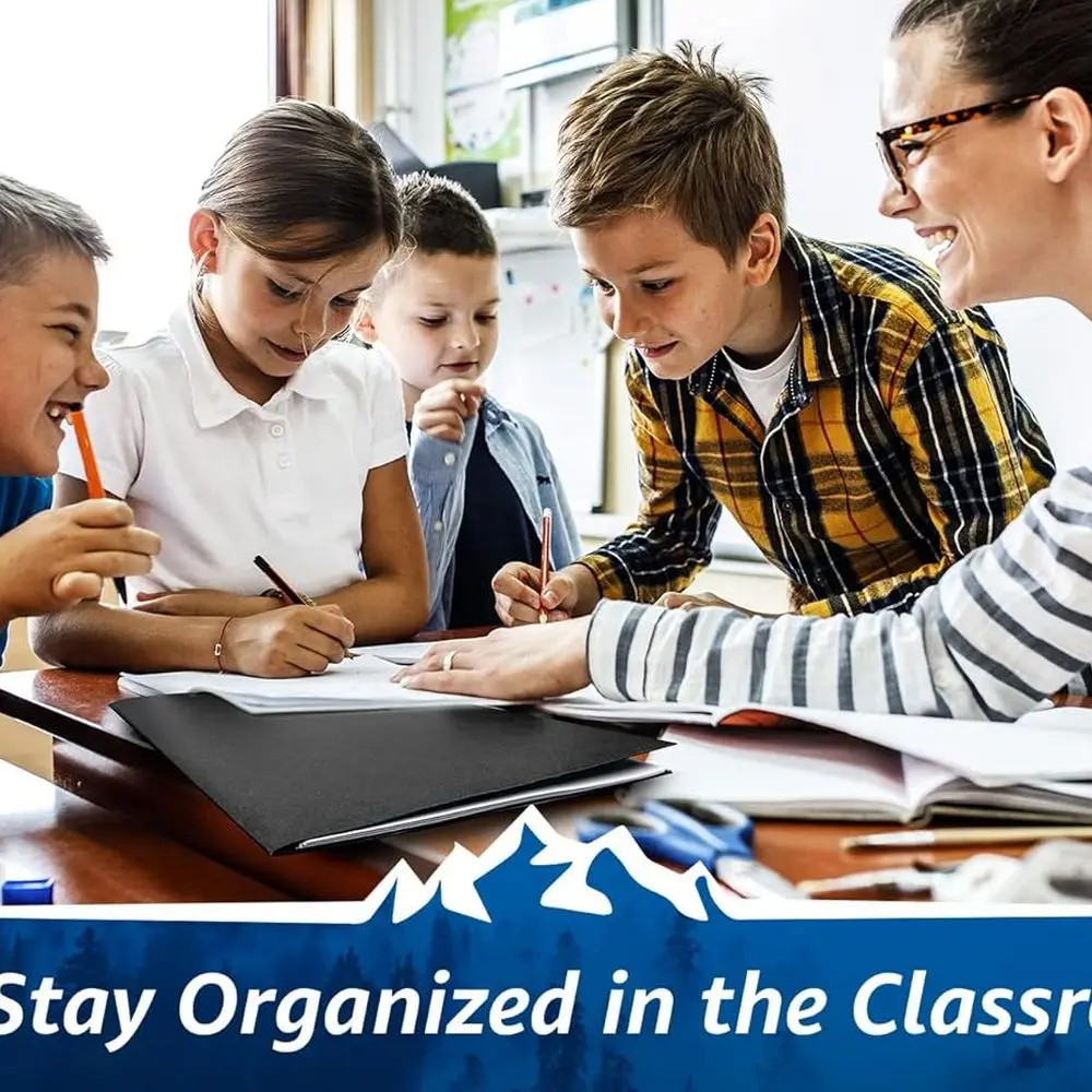 Pastas de dois bolsos pretas tamanho carta de papel texturizado, pacote com 125
