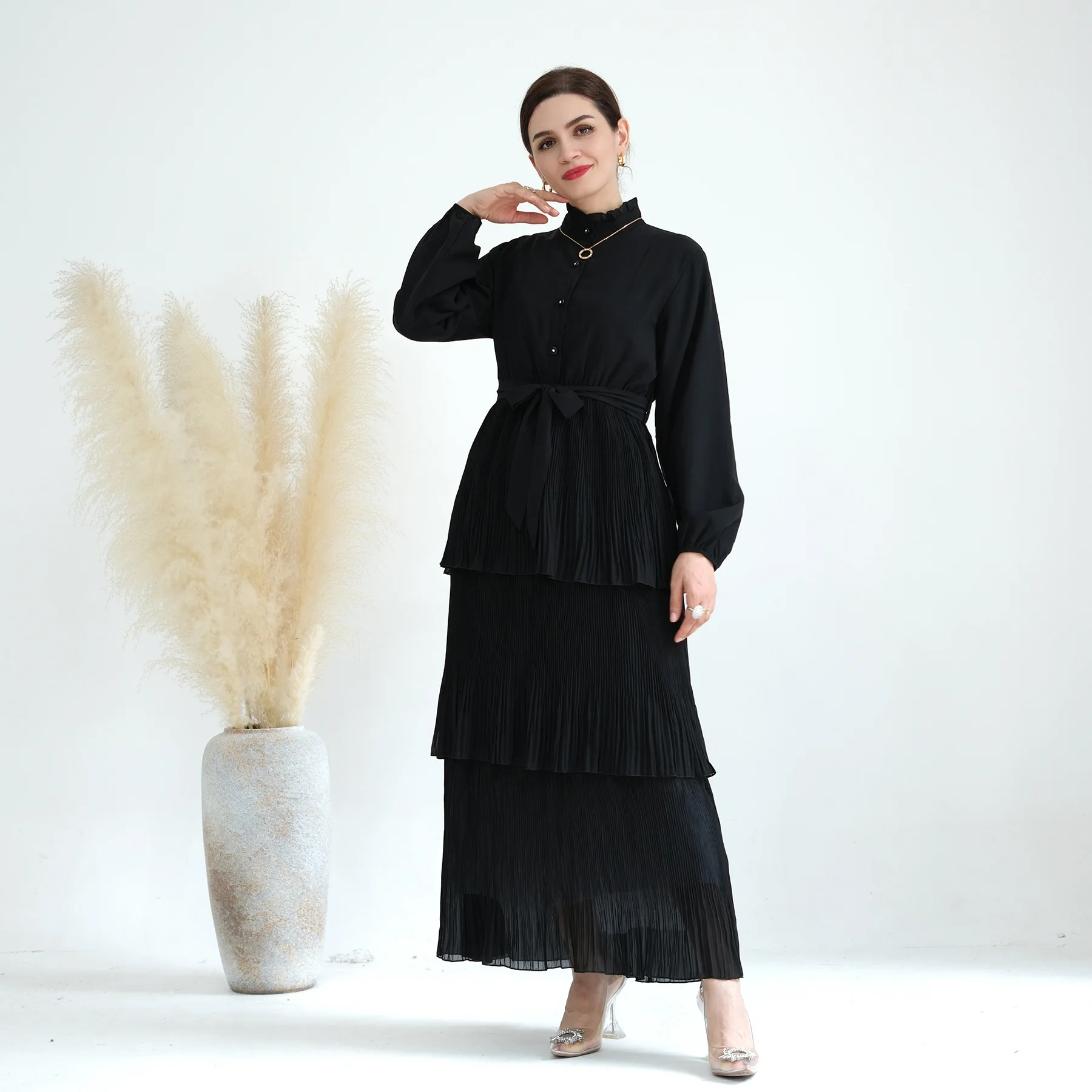 

3 Layered Chiffon Abaya Dresses for Women Muslim Black Turkey Party Long Dress Dubai Luxury Islamic Clothing Kaftan Hijab Robe